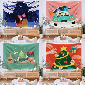Tapiz colgante de pared de poliéster con tema navideño, para la decoración de la sala de estar del dormitorio, Rectángulo