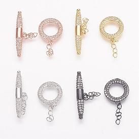 Brass Micro Pave Cubic Zirconia Ring Toggle Clasps
