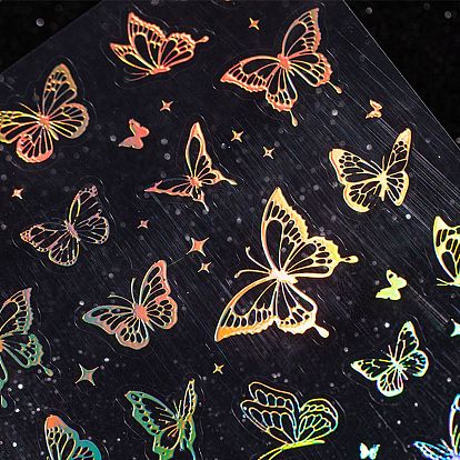 2 hojas de pegatinas autoadhesivas impermeables para mascotas mariposa, calcomanías de mariposas estampadas en plata, para diy scrapbooking, decoración del álbum de fotos