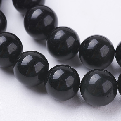 Obsidienne naturelle perles brins, ronde, Grade a, noir et coloré