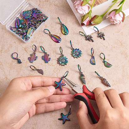 Fabrication de boucles d'oreilles pendantes bricolage kits de recherche, y compris des pendentifs en alliage de fleurs et de cauris et de feuilles et d'étoiles de mer, 304 accessoires dormeuses d'oreilles en acier inoxydable
