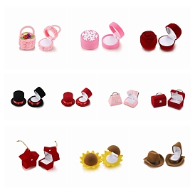 Coffrets cadeaux de bijoux de flocage de la saint-valentin, avec une éponge à l'intérieur, pour clous d'oreilles, anneaux de stockage, motif rose/sac à main/tournesol/chapeau/étoile/panier/boîte
