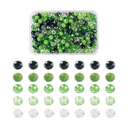 500Pcs 5 Colors Mixed Styles Glass Beads, Faceted, Rondelle