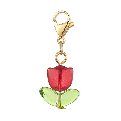 Décorations de pendentifs au chalumeau faits à la main, avec alliage homard fermoirs pince, tulipe