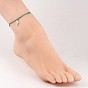 Trendy Waxed Cotton Cord Anklets, with Gemstone Beads and Tibetan Style Antique Silver Alloy Heart Charms, 150~300mm
