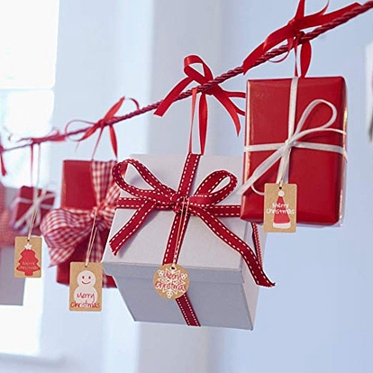 100Etiquetas de regalo de papel kraft de Navidad con puntos redondos/rectángulos, con cuerdas de yute, burlywood