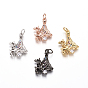 Brass Micro Pave Cubic Zirconia Pendants, with Jump Rings, Christmas Reindeer/Stag & Christmas Tree, for Christmas, Colorful