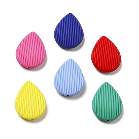 Opaque Acrylic Beads, with Enamel, Teardrop with Stripe Groove Pattern