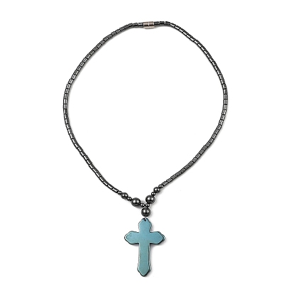 Ожерелья-кресты с синтетическим немагнитным гематитом для женщин и мужчин, с магнитной застежкой сплава