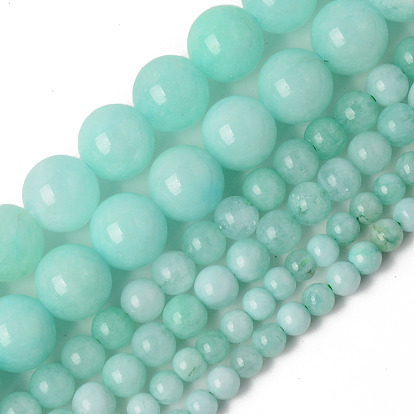 Perles naturelles de quartz brins, teints et chauffée, imitation couleur amazonite, ronde