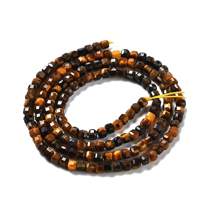 Natural Yellow Tiger Eye Beads Strands, Faceted, Cube