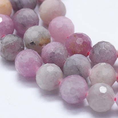 Natural Ruby/Red Corundum Beads Strands, with Gold Point ,Undyed, Faceted, Round