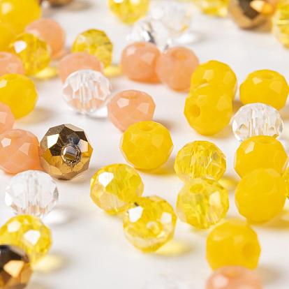 500Pcs 5 Colors Mixed Styles Glass Beads, Faceted, Rondelle