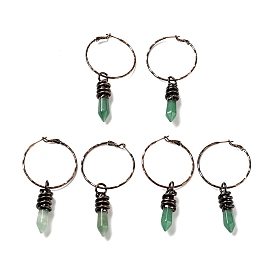 Natural Green Aventurine Bullet Dangle Hoop Earrings, Brass Jewelry for Women, Red Copper, Cadmium Free & Lead Free