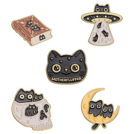 Alloy with Enamel Pins, Book Cat Moon Planet Versatile Accessory Brooch