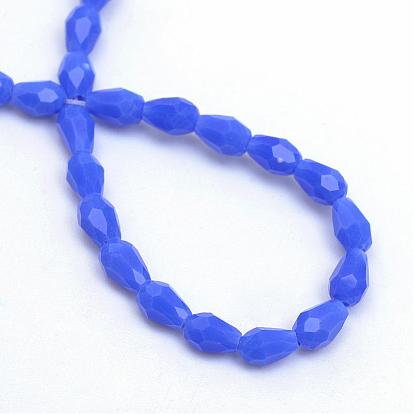 Opaque Solid Glass Bead Strands, Faceted Teardrop, 7x5mm, Hole: 1mm, about 66~68pcs/strand, 19.6 inch