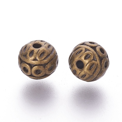 Perles en alliage de zinc de style tibétain, rond texturé, sans cadmium et sans plomb