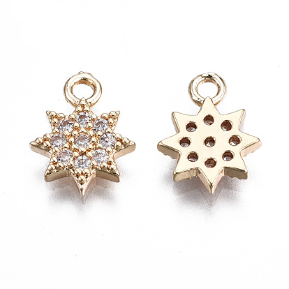 Brass Micro Pave Clear Cubic Zirconia Charms, Long-Lasting Plated, Cadmium Free & Lead Free, Star
