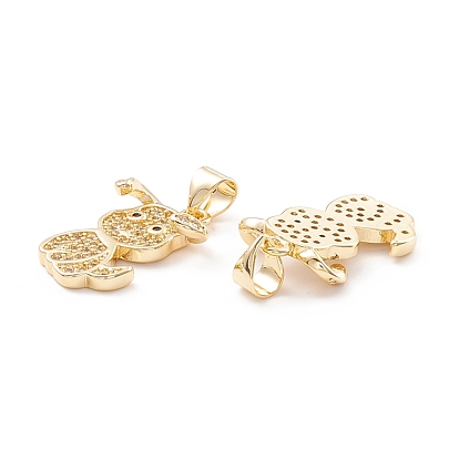 Brass Micro Pave Cubic Zirconia Pendants, Cadmium Free & Lead Free, Real 18K Gold Plated, Dog