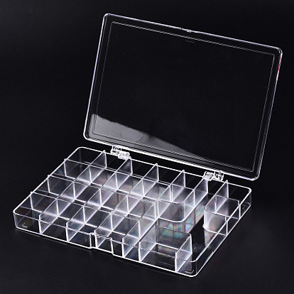 Polystyrene Bead Storage Containers, 22 Compartments Organizer Boxes, with Hinged Lid, Rectangle