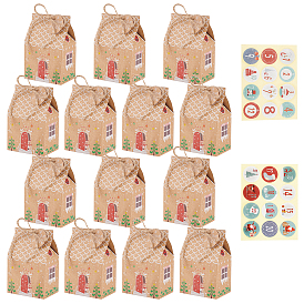 Nbeads noël thème cadeau bonbons boîtes en papier, avec des étiquettes, pâte et corde de chanvre, boîtes pliantes, pour la décoration de Noël