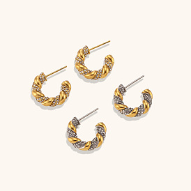 Minimalist Woven Zirconia Circle C-shaped Earrings for Women