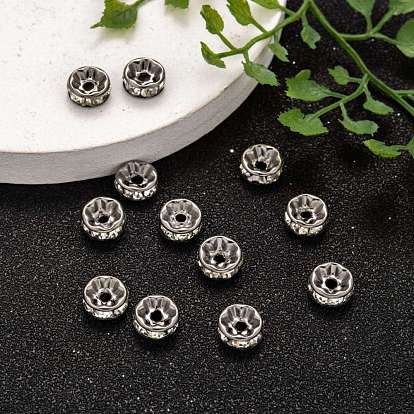 Latón granos del espaciador, con diamantes de imitación, 4x8 mm, agujero: 1.5 mm