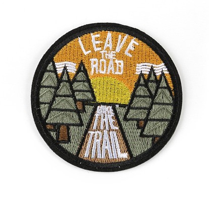 Computerized Embroidery Cloth Iron on/Sew on Patches, Costume Accessories, Appliques, Flat Round with Word leave the road, take the trails