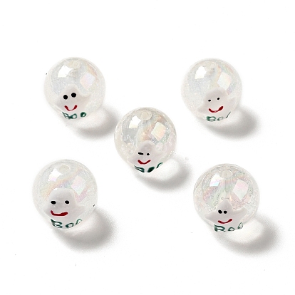 AB Color Transparent Crackle Acrylic Round Beads, Halloween Ghost Beads, with Enamel