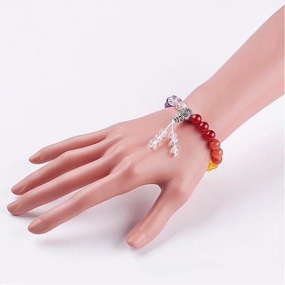 Perles de pierres précieuses naturelles s'étendent bracelets, avec les accessoires en alliage, Sacs jute 