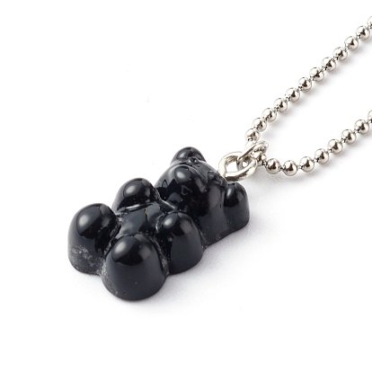 304 Stainless Steel Ball Necklace, with Resin Pendants