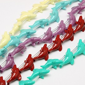 Synthetic Gemstone Coral Beads Strands, Dyed, Dolphin, 23x9x12mm, Hole: 1mm, about 30pcs/strand, 14.56 inch