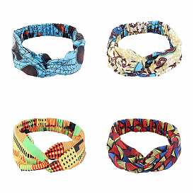 Boho Printed Polyester and Spandex Headbands, Twist Knot Elastic Wrap Hair Accessories for Girls Women