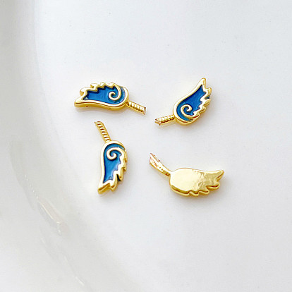 Épingles à tête d'aile en laiton émaillé bleu, pour la fabrication de perles baroques