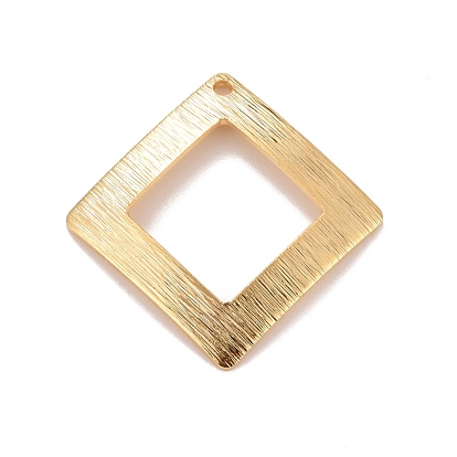 Rack Plating Eco-friendly Brass Pendants, Lead Free & Cadmium Free, Long-Lasting Plated, Textured, Hollow Rhombus