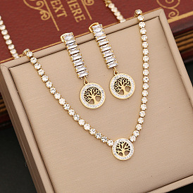 Fashionable Zircon Necklace with Tree of Life Pendant - Stainless Steel Jewelry N1118
