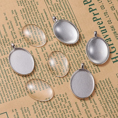 DIY Pendant Making, with Alloy Pendant Cabochon Settings and Transparent Clear Oval Glass Cabochons