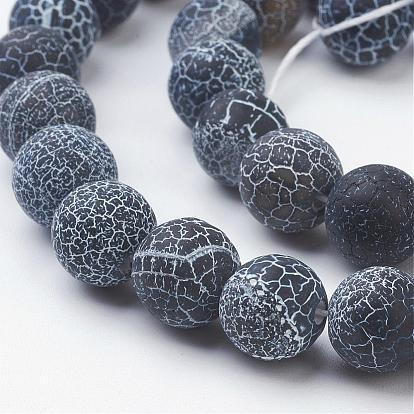 Perles d'agate naturelle patinée, ronde, noir, Grade a