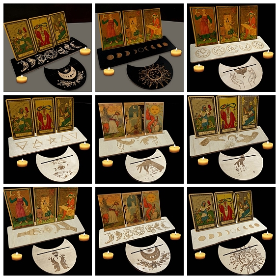 Présentoirs de cartes de tarot en bois, support de tarot de phase de lune pour la divination, outils de décoration de tarot, forme de lune/rectangle