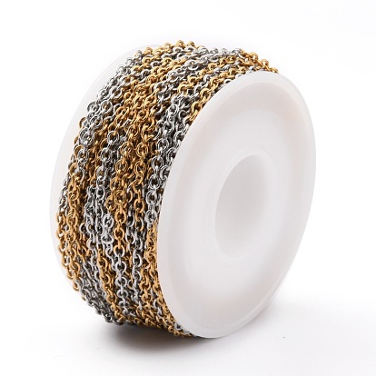 Two Tone 304 Stainless Steel Cable Chains, with Spool, Soldered