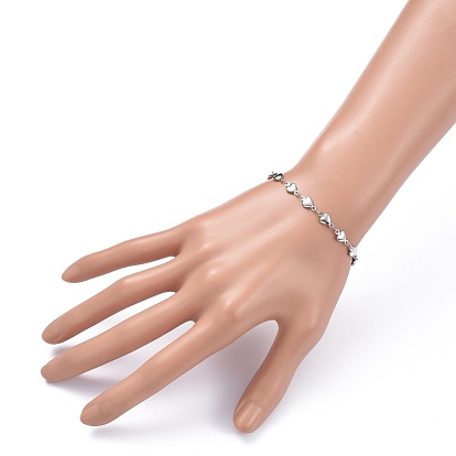 304 Stainless Steel Heart Link Chain Bracelets, with Steel Toggle Clasps