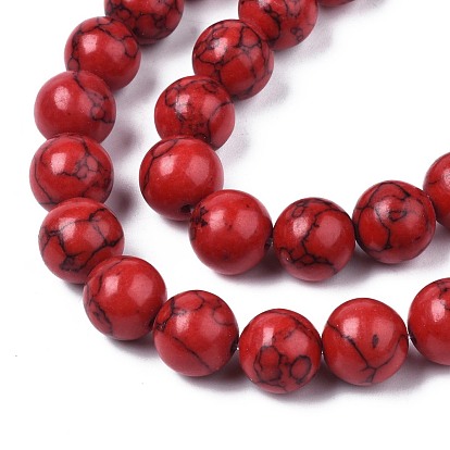 Hebras de perlas redondas de piedras preciosas turquesas sintéticas, teñido