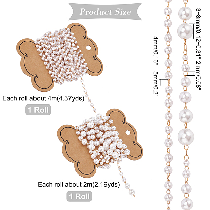 Superfindings 2m plastique ABS & 4m chaînes de perles acryliques, avec les accessoires en laiton, non soudée, avec bobine, or et de lumière