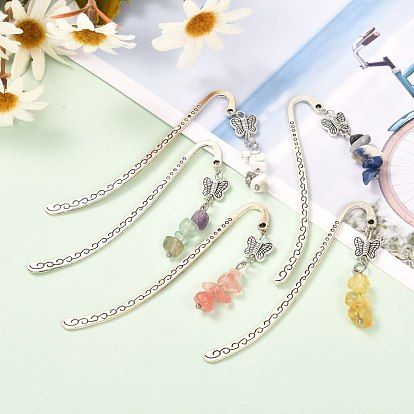 Natural & Synthetic Gemstone Zinc Alloy Bookmarks, with Tibetan Alloy Butterfly Beads, Iron Eye Pins, 304 Stainless Steel Jump Rings and Ball Heads Pins