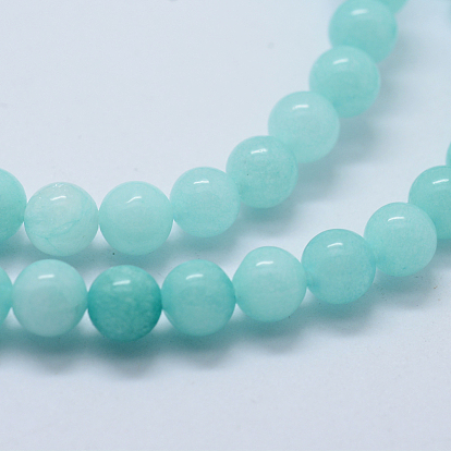 Natural & Dyed Jade Bead Strands, Imitation Aquamarine, Round