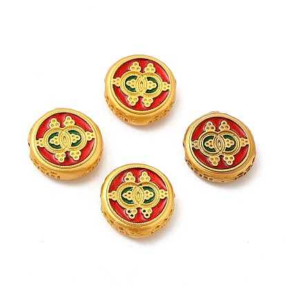 Alloy Beads, with Enamel, Golden, Flat Round with God of Wealth & Eye