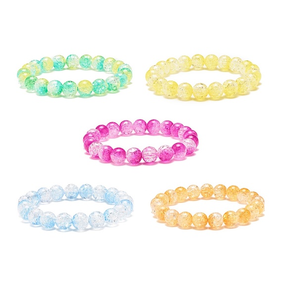 10MM Candy Color Acrylic Round Beaded Stretch Bracelet for Women