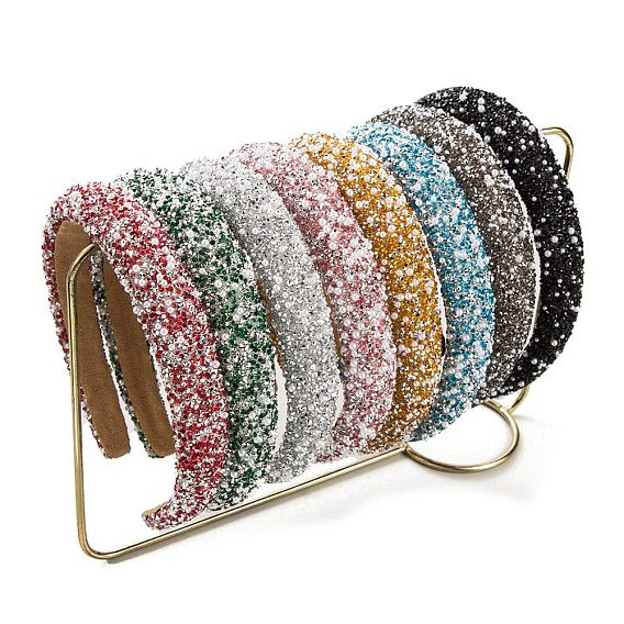 Bandas para el cabello con diamantes de imitación y perlas, Accesorios para el cabello de tela ancha para mujeres y niñas.