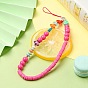 Round & Star Acrylic Beaded Mobile Phone Lanyard Wrist Strap, Cute Phone Charm Polymer Clay Disc Phone Anti-Lost Chain for Women Girls