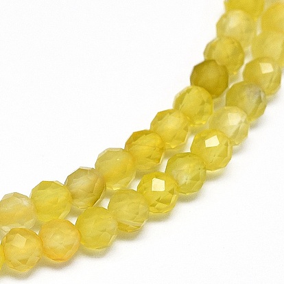 Natural Yellow Agate Beads Strands, Faceted, Round
